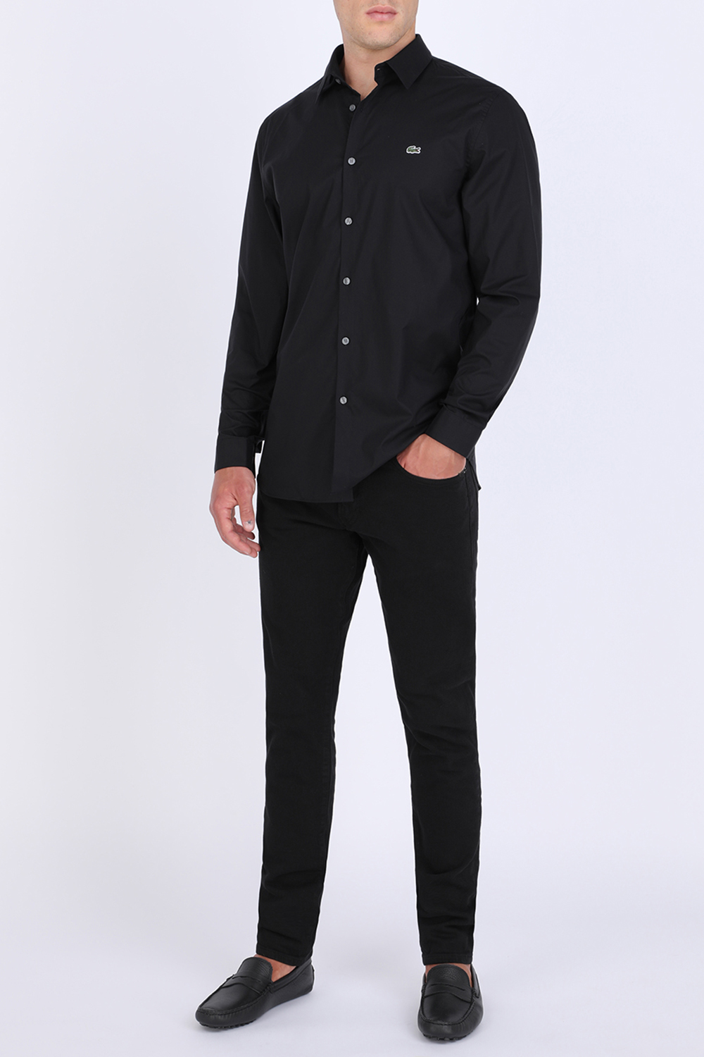 Slim Fit Stretch Cotton Poplin Shirt In Black